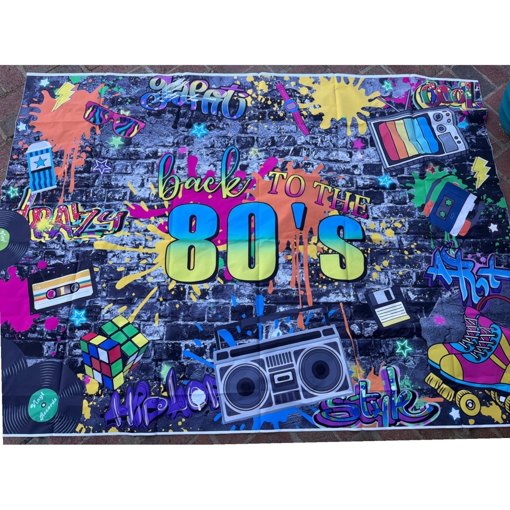 Back to the 80s Party Backdrop Retro Graffiti Neon Photo Booth Banner Prop